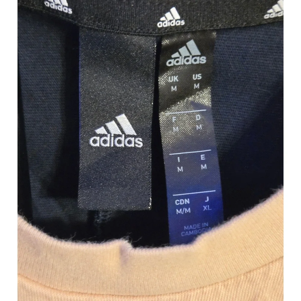 Adidas Future Icon 3‎ Stripe Short Sleeve T-Shirt Men's Size Medium Navy Tan